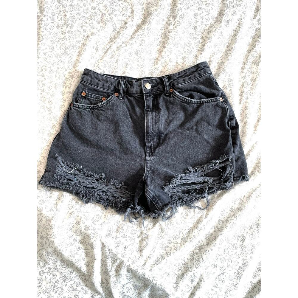 Topshop Black Distressed Denim Shorts Size 6
